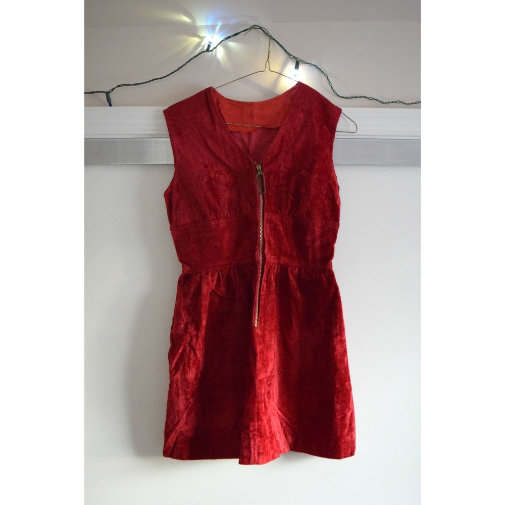 Vintage Red Velvet Zip Up Pinafore Dress | Size S
